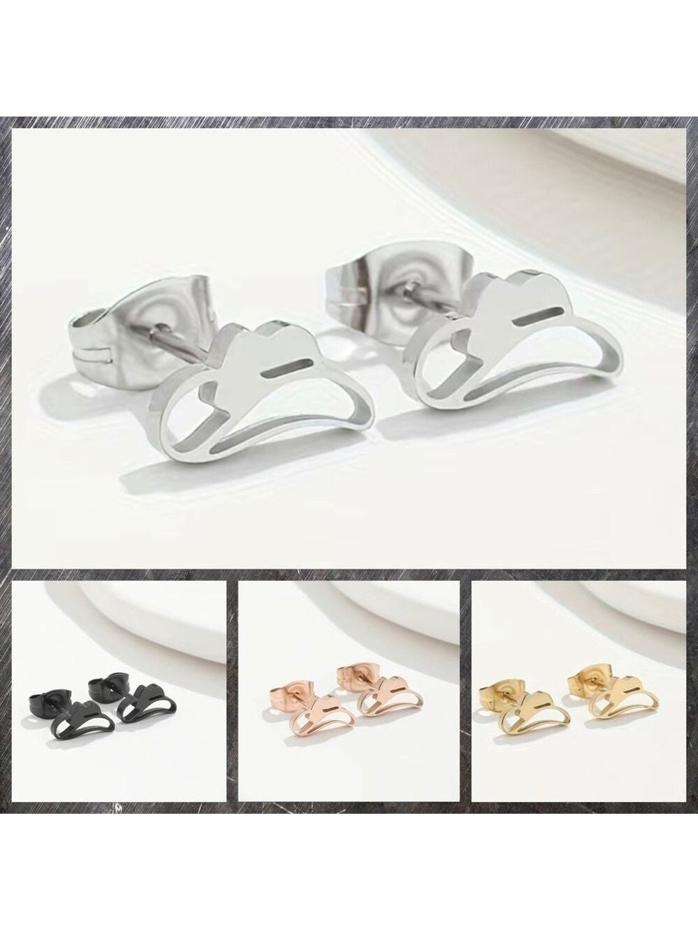 Cowboy Hat Stainless Steel Stud Earrings #809 (Color: Silver)